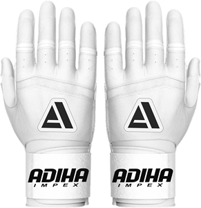 Adiha Impex Leather <b>Baseball</b> Batting <b>Gloves</b> White Hook and Loop Closure Unisex Adult Training Customizable Durable - Product Image 3