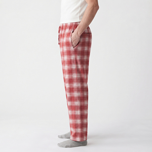 Pantalon de pyjama en flanelle à carreaux pour homme, taille mi-haute avec cordon de serrage, décontracté, 100 % coton, respirant, poids moyen, coupe ample, style jogger - Product Image 4