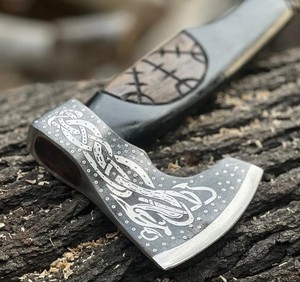 Custom Handmade Industrial Grade Head <b>Axe</b> Engraved High Carbon Steel 18-inch <b>Wooden</b> Handle Leather Sheath for Splitting - Product Image 3