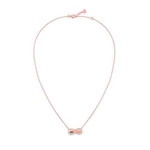 <b>Infinity</b> Halo Diamond <b>Necklace</b> with Sculpted Rose <b>Gold</b> Center and Sleek Curved Sparkle Frame - Product Image 2