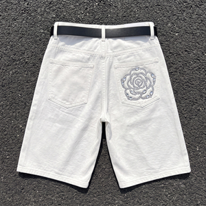 Street Fashion Style Distressed Rhinestone Jorts Shorts <b>Men</b> Button Waist Summer Jorts <b>Jeans</b> Shorts <b>Men's</b> - Product Image 3