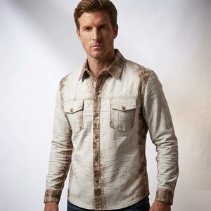 Chemise en cuir gaufré vieilli blanche pour homme, style vintage streetwear, boutonnée, haute qualité, décontractée, nouvelle collection - Product Image 6