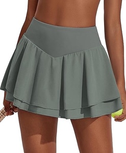 Women White V-Neck <b>Spaghetti</b> <b>Strap</b> Crop Top With Green Pleated Skirt Pickleball Apparel Moisture Wicking Fitted Sport Set - Product Image 6
