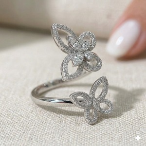 Customize 14K Solid Gold Butterfly Wrap <b>Ring</b> Lab Grown Diamond Pave Set Twin Butterfly Bypass <b>Ring</b> <b>Adjustable</b> Statement Jewelry - Product Image 5