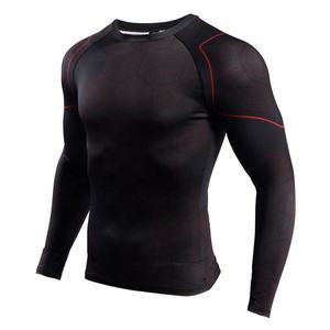 T-shirt de compression à manches longues pour homme, noir, col rond, motif géométrique, coupe ajustée, sous-vêtement de sport tendance - Product Image 3