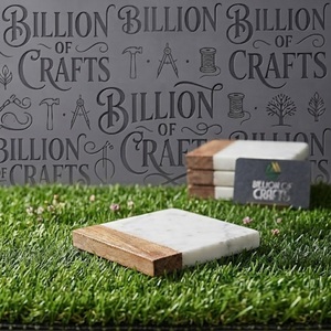 Marble Wood <b>Coaster</b> <b>Set</b> Of 6 Natural Stone Timber Beverage <b>Holder</b> Premium Tabletop Accessory - Product Image 6