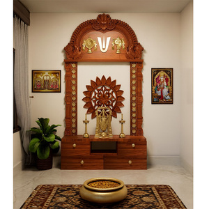 Mandir de Lujo Estilo Surindio en Madera de Teca para el Hogar, Gabinetes de Almacenamiento Tradicionales Tallados a Mano Personalizados en EE. UU. - Product Image 5