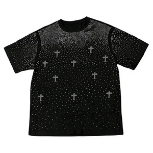 T-shirt personnalisé en strass pour homme, 100 % coton épais, coupe décontractée, imprimé graffiti ange de dessin animé, streetwear graphique - Product Image 4