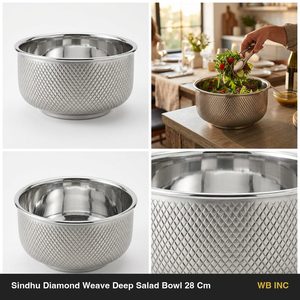 Bol à salade profond en satin tissé de haute qualité, 28 cm, SS304, motif diamant Sindhu, pour la décoration de la maison et des hôtels - Product Image 5