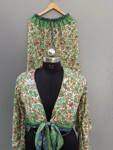 Ensemble de shorts en soie 100% tricotée à la main, écologiques, vintage, patchwork floral, avec cordon de serrage, pour femmes, style bohème, pour tous les jours, été - Product Image 2