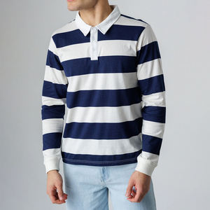 Camiseta Polo de Rugby de Manga Larga para Hombre, Transpirable, de Algodón, con Logotipo Personalizado OEM, Ropa Urbana de Fábrica, Camiseta Polo a Rayas de Algodón - Product Image 1