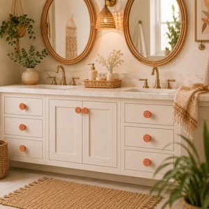 SHUBHAM Modern <b>Ceramic</b> Cabinet <b>Knob</b> Orange Round Wardrobe <b>Drawer</b> Handle Floral Texture for Bedroom Bathroom Kitchen - Product Image 6