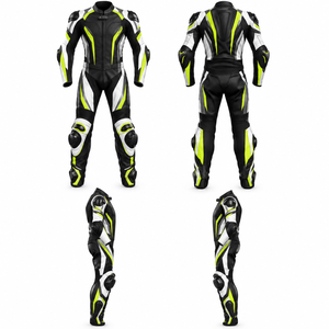 Combinaison de course moto pour homme à manches longues en polyester/coton, noire, blanche, vert fluo, colorée, respirante, toutes saisons, protectrice - Product Image 2