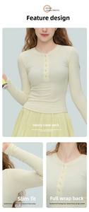 Spring Summer <b>Women's</b> Slim Fit Long Sleeve Yoga <b>Top</b> Retro <b>Henley</b> Neck Running Training Workout Fitness Sportswear T Shirt - Product Image 5