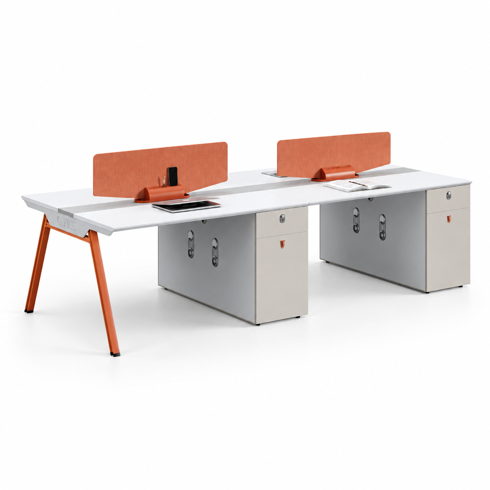 Modern Two Person Office Workstation Desk With Privacy Divider Lockable ...