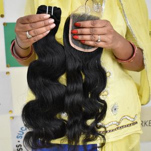 100% meilleure qualité vierge naturel noir 5*5 fermeture Bodywave Temple vietnamien correspondant dentelle suisse cheveux humains - Product Image 4