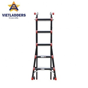 VIETLADDERS Aluminum Combination Folding Step Ladder 5 Steps 6FT 150kg Capacity Manual <b>Lock</b> Hotel Use Model NVLB-45 - Product Image 1