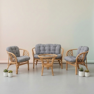 Silla de Comedor Moderna Hecha a Mano con Ratán Natural, Sillón de Jardín para Patio Exterior, Diseño Tropical, Ecológico, con Funda Extraíble y Suave - Product Image 1