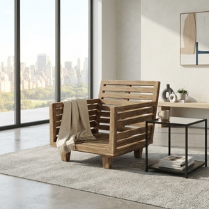 Estructura de sofá individual Sunrise de madera premium, minimalista, de madera maciza de teca, para sala de estar, sillón individual, unidad de estructura con almohadillas. - Product Image 5