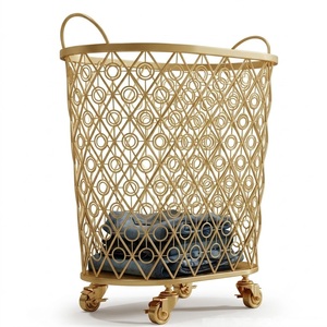 Factory Direct Supply Luxury <b>Gold</b> Finished Round Iron Laundry Basket Metal Weaved Laundry Bin For Home Bathroom Organizer - Product Image 4
