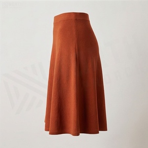 Jupe trapèze mi-longue en laine acrylique pour femme, couleur unie, style automne, tissu doux, taille normale - Product Image 3