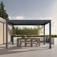 Pavillon de jardin moderne avec structure en acier thermolaqué blanc et toit à lames motorisées pour une utilisation en extérieur, résistant aux intempéries