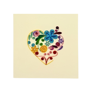 Tarjeta de quilling con forma de corazón colorida, decoración floral de papel para el Día de San Valentín, arte con temática de amor, tarjeta de quilling con sobre. - Product Image 1