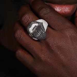 Anneau de langue pour homme en argent sterling 925, moissanite noire et blanche, style hip-hop, serti de diamants de laboratoire, bijou de bouche imposant - Product Image 3
