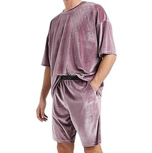 Conjunto corto de terciopelo holgado de gran tamaño para hombre, conjunto de chándales de terciopelo, traje a juego de terciopelo, ropa transpirable para exteriores de verano - Product Image 1