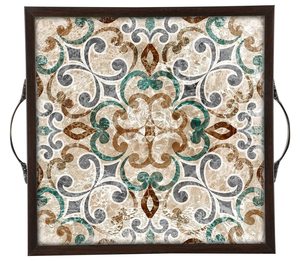 Indian Textile Pattern Wooden <b>Square</b> Serving Trays with Metal Handled for <b>Dinning</b> <b>Table</b> Home and Office for Gifting Option - Product Image 4