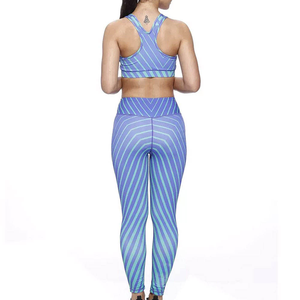 Conjunto de Yoga de 2 Piezas con Estampado Geométrico, Cintura Alta, Largo Completo, Sin Costuras, Transpirable, Ligero, Ropa Deportiva Simple, Elástica en 4 Direcciones - Product Image 2