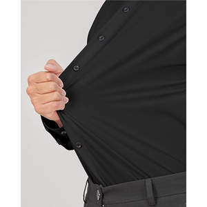 เสื้อเชิ้ตผู้ชายแขนยาวแบบยืดได้ เสื้อเชิ้ตทางการสีพื้น เสื้อเชิ้ตธุรกิจลำลองติดกระดุม สำหรับงานแต่งงานและงานพรอม - Product Image 6