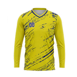 T-shirt pour homme à col en V et manches longues en polyester avec design par sublimation, respirant et à séchage rapide, écologique, jaune, pour adulte, été - Product Image 1
