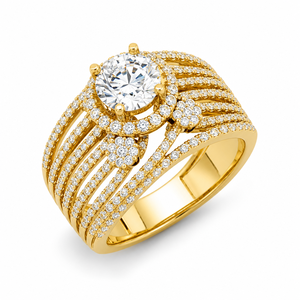 แหวนหมั้นเพชรแล็บโกรว์ทรงโรสโกลด์ 14KT ชุบโรเดียม ประดับเพชรแบบฮาโล ดีไซน์หรูหรา ประดับเพชรแบบหลายแถว ฝังเพชรแบบพาเว่ ได้รับการรับรองจาก IGI เหมาะสำหรับงานปาร์ตี้ - Product Image 1