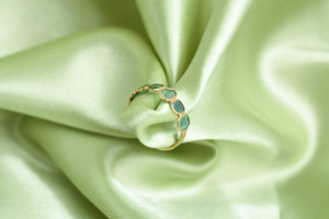 Natural Blue Diamond Polki Sliced & Diamond <b>Ring</b> in Solid 14K Yellow Gold – Brilliant Diamond Halo <b>Statement</b> <b>Ring</b> - Product Image 1