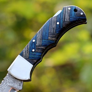 Couteau de chasse artisanal en acier Damas et cuivre de qualité industrielle, pointe clip, manche en bois, lame non réglable, 8 pouces - Product Image 4