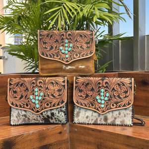 2025 qualité supérieure usiné à la main en cuir de vachette épaule rabat sac à main Cactus Turquoise pierre bandoulière sac à main pour femmes - Product Image 4