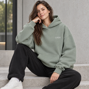 Sweat-shirt à capuche pour femme, couleur unie, coton, polaire de bambou, pull décontracté avec poches, logo sur le devant, vêtements d'automne - Product Image 4