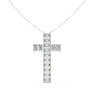 Collar de Plata de Ley con Colgante de Cruz de Diamantes de Primera Calidad para Mujer, Corte Baguette, Estilo Religioso, Diamantes de Color D - Product Image 4