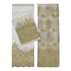 Tela de Alta Calidad 100% Poliéster Ecológica para Niñas, Diseño Nigeriano George Wrapper con Cuentas Doradas, Peso Medio - Product Image 3