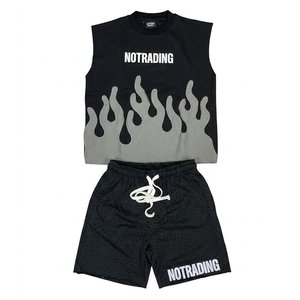 New Arrival Custom Printed Logo Men's Black Sleeveless <b>Shirts</b> And Shorts Sets For Highstreet Summer Outdoor Sets For Mens Tshirt - Product Image 1
