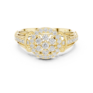 Bague en or jaune avec halo floral et diamants, alliance de fiançailles et de mariage à plusieurs rangs pavés pour femme - Product Image 1