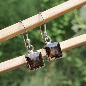 ต่างหูควอทซ์สโมควอทซ์ชุบทองละเอียดอ่อนของผู้หญิงเครื่องประดับอัญมณีแบบตัดเป็นเหลี่ยมอัญมณีขายส่งเป็นกลุ่มอุปกรณ์เสริมควอทซ์สโมคกี้ - Product Image 2