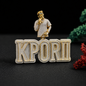 Kporii 925 Silver Gold Plated Rhinestone Pendant <b>Necklace</b> Men's Hiphop Style Letter Jewelry Gift - Product Image 2