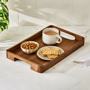 Plateau de service en bois de qualité supérieure avec poignées découpées |   Plateau de service artisanal pour le petit-déjeuner, le café et les aliments, pour la maison, l'hôtel, le restaurant, la cuisine - Product Image 2