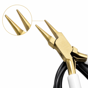 <b>Gold</b> Tip Stainless Steel Grounded Needle <b>Nose</b> Pliers 5 Inch <b>White</b> Handle Permanent Jewelry Making Tool Custom Logo OEM - Product Image 2