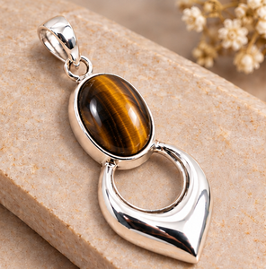 Pendentif en argent œil de tigre naturel, bijou ovale en pierre précieuse brun doré, pendentif statement en argent sterling 925, cadeau élégant pour lui - Product Image 3