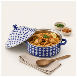 Lot de casseroles en métal peintes à la main, motif bleu et blanc, soupière et marmite avec couvercle pour restaurant et buffet – En promotion - Product Image 6