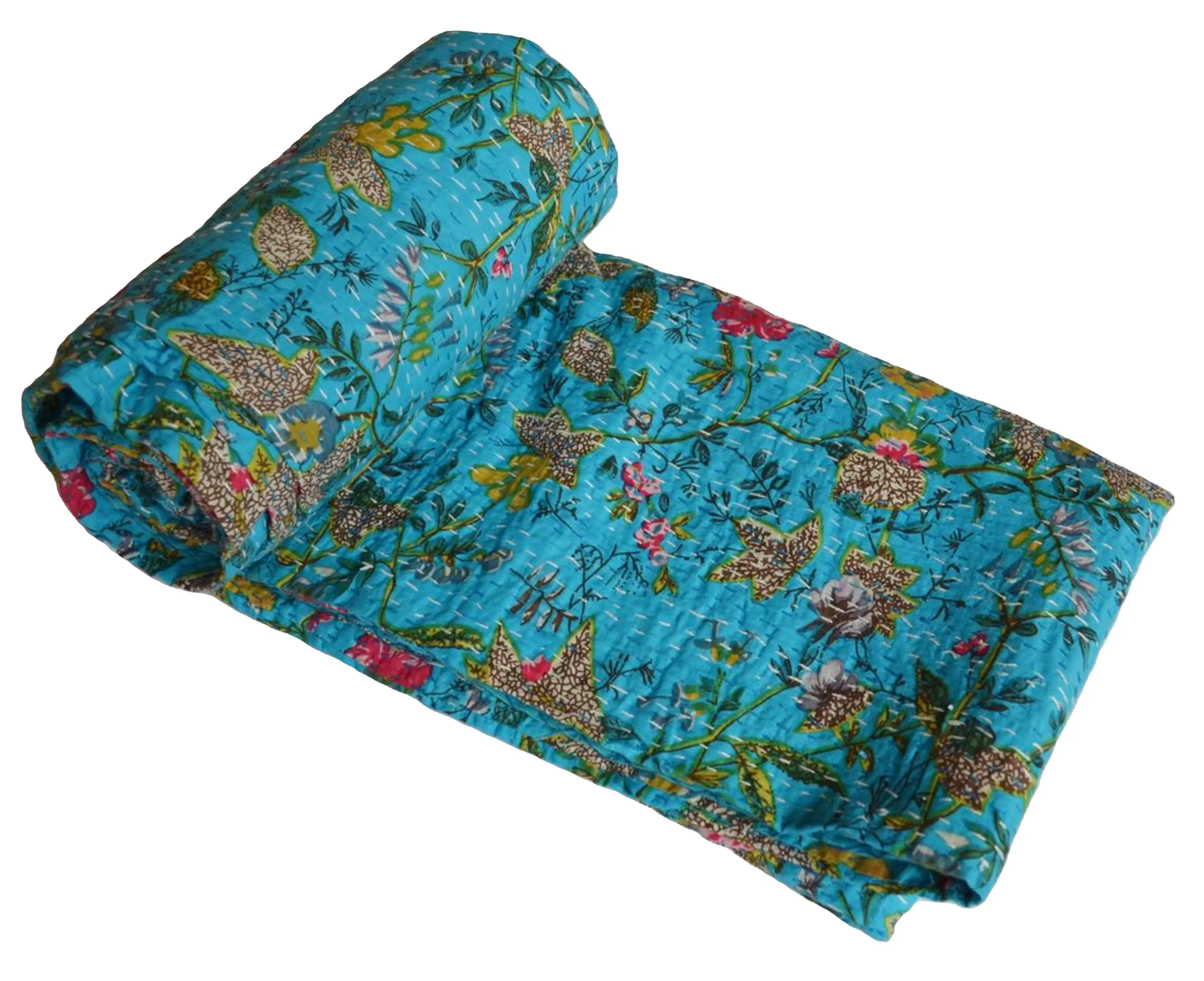 Bloemen Katoenen Dekbed Handgemaakte Kantha Quilt Sprei Deken Print 100% Natuurlijk Bed Kantha Patchwork Vintage Quilt Bulk