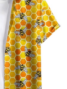 Chemise décontractée d'été pour homme, 300 grammes, respirante, anti-boulochage, en tissu satiné, à manches courtes, motif abeilles imprimé - Product Image 3